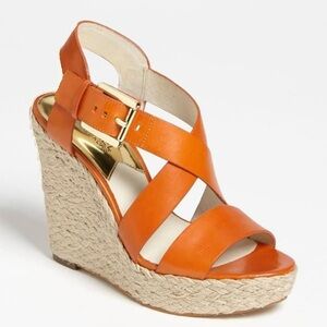 Michael Kors Womens 7.5 M Casual Strappy Slingback Wedge Orange